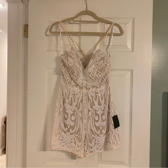 COPY - NWT Lulus Catch a Spark White and Beige Sequin Romper - Picture 7 of 7